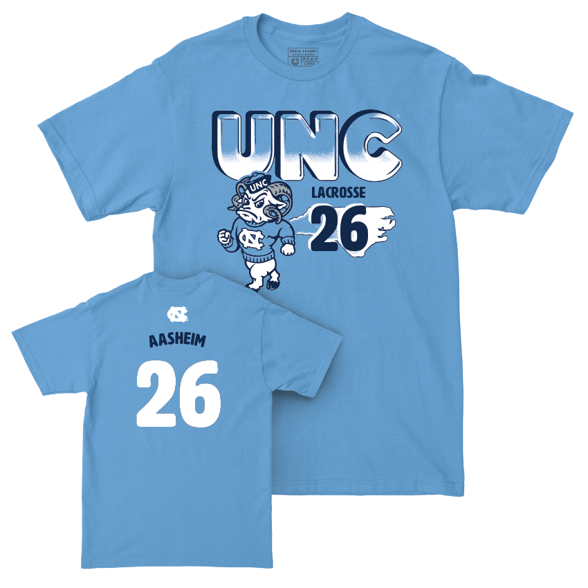 UNC Men's Lacrosse Mascot Carolina Blue Tee  - Cole Aasheim