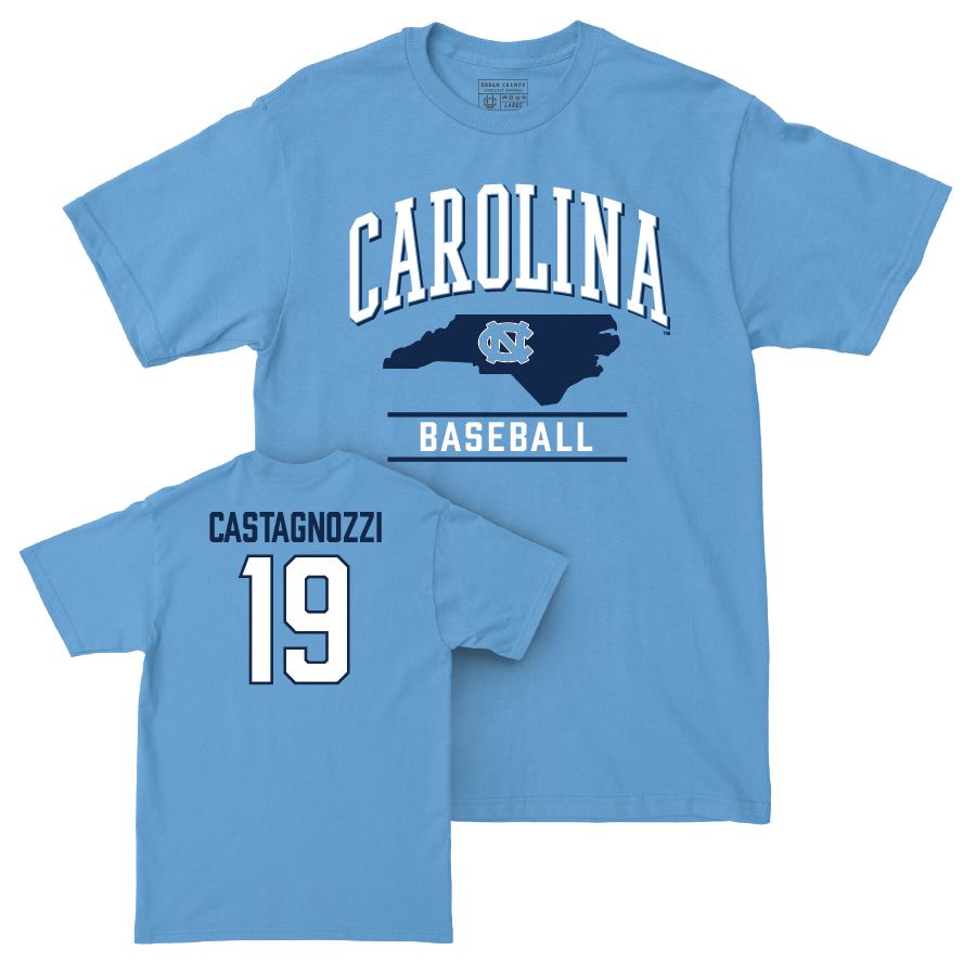 UNC Baseball Carolina Blue Arch Tee  - Johnny Castagnozzi