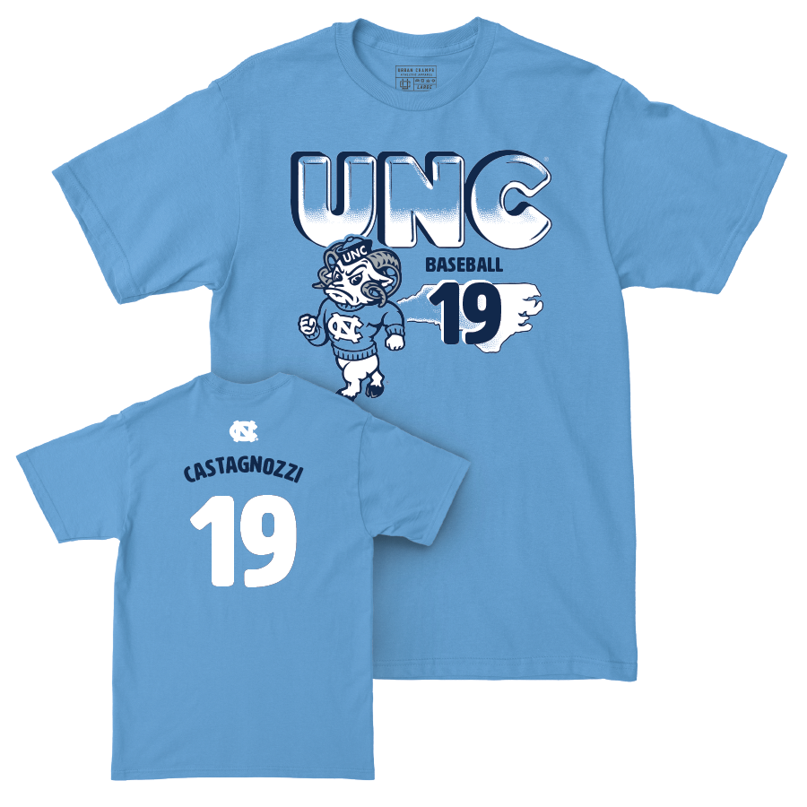 UNC Baseball Mascot Carolina Blue Tee  - Johnny Castagnozzi