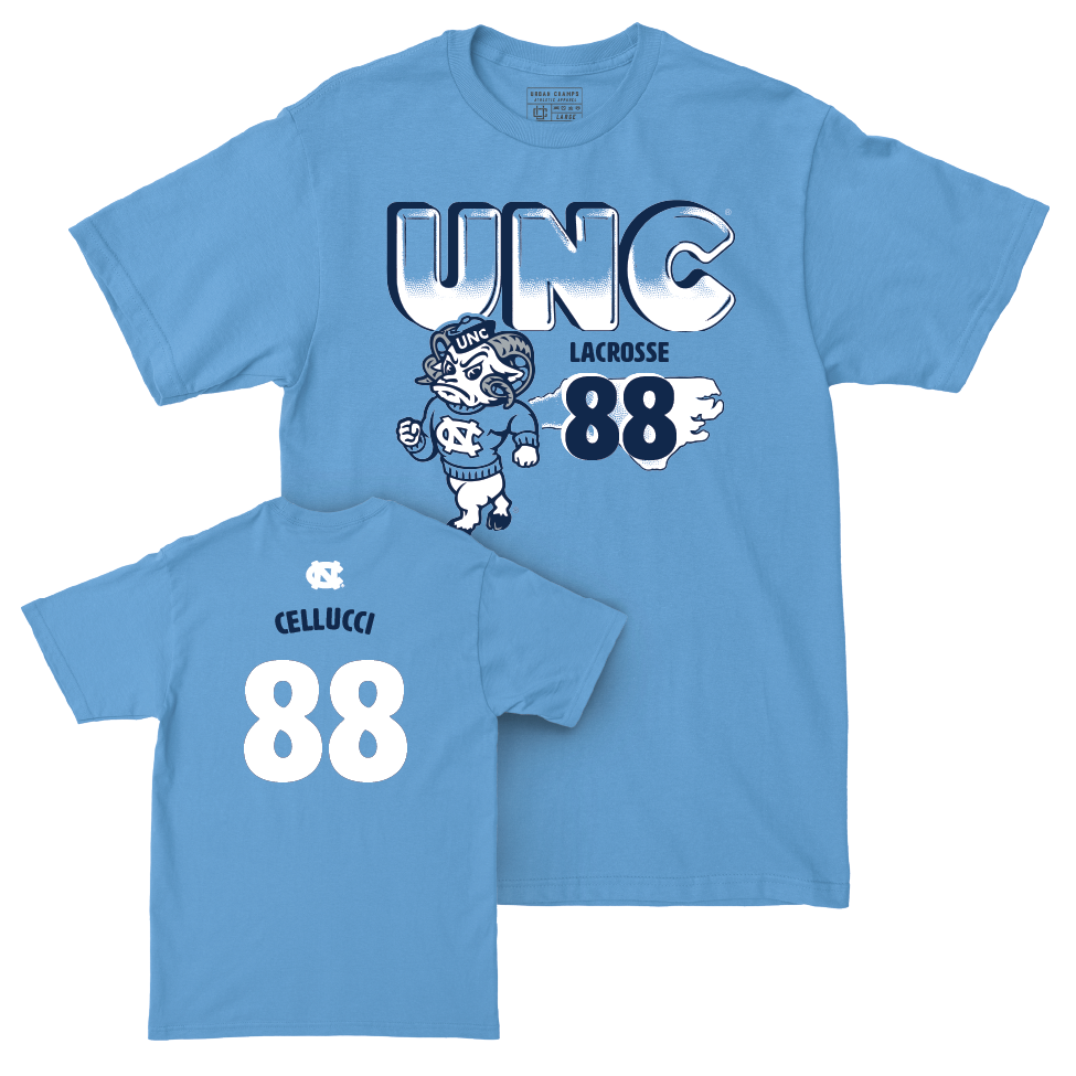 UNC Men's Lacrosse Mascot Carolina Blue Tee  - Chase Cellucci