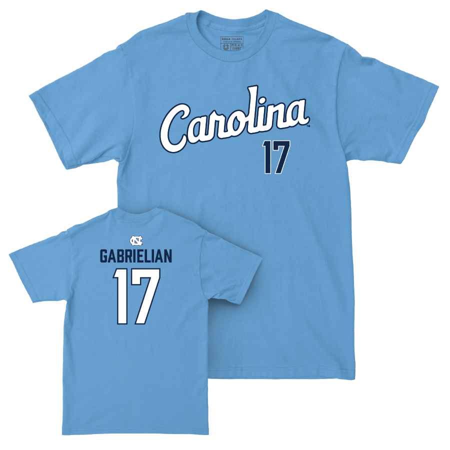 UNC Men's Lacrosse Carolina Blue Script Tee  - Teddy Gabrielian