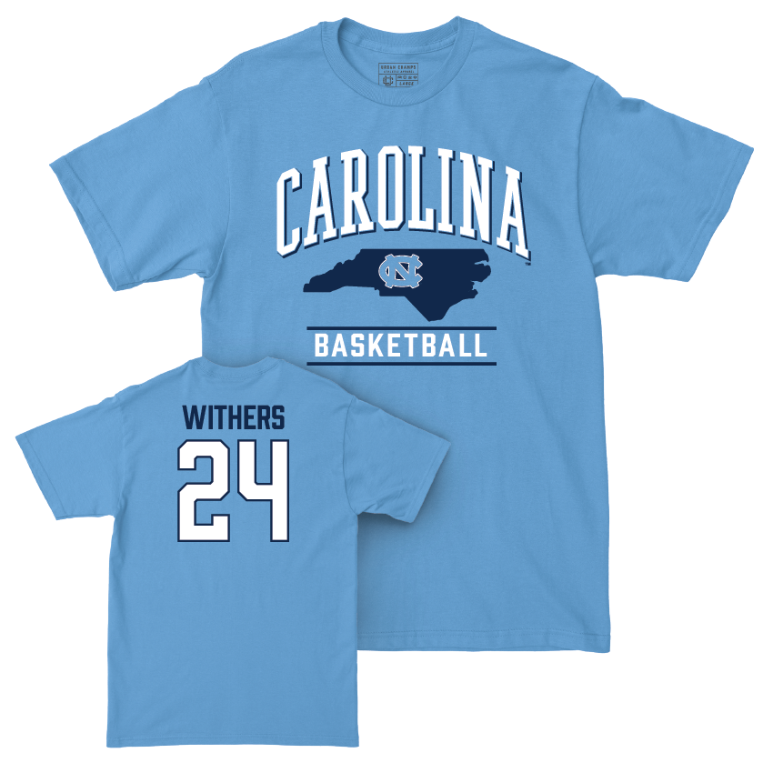 UNC Men's Basketball Carolina Blue Arch Tee - Jae'Lyn Withers Youth Small