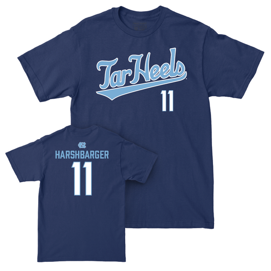 UNC Men's Lacrosse Navy Script Tee  - Caden Harshbarger